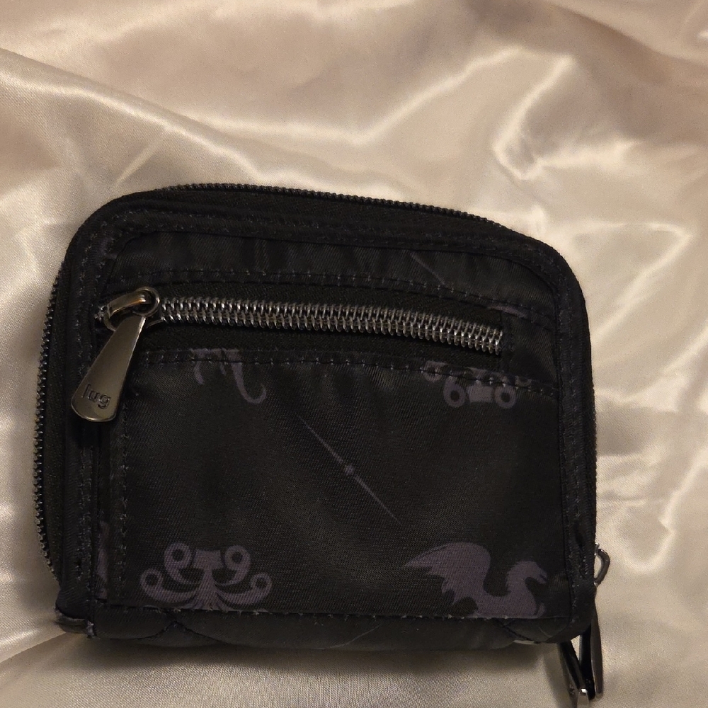 lug Quilted Black Zip-Around Wallet with Subtle Gray Motif - Picture 2 of 6